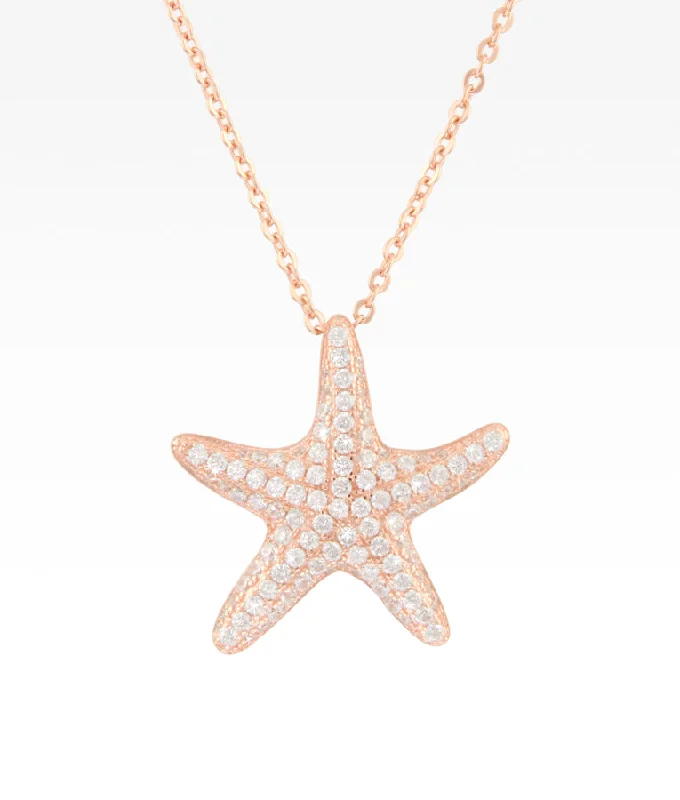 luxury diamond anniversary band Pavé Rose Gold Starfish Necklace