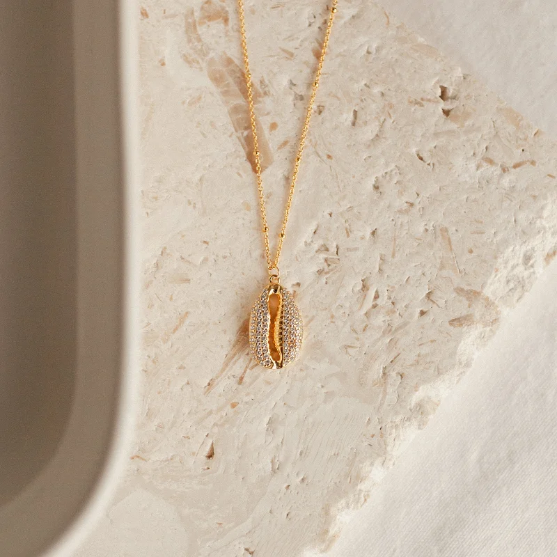 simple crescent moon ring Pave Shell Necklace