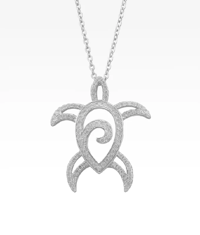 men’s tungsten wedding ring Pavé Swirl Honu Turtle Necklace