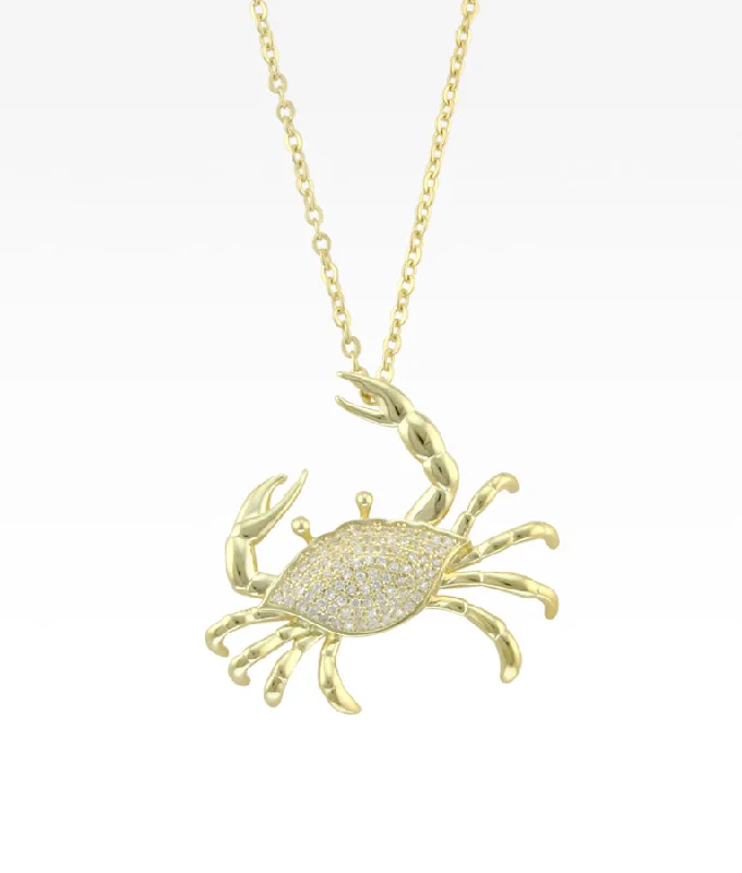 modern geometric silver ring Pavé Yellow Gold Crab Necklace