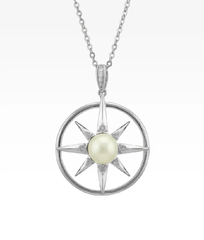heart-shaped promise ring sterling silver Pearl Compass Rose Necklace