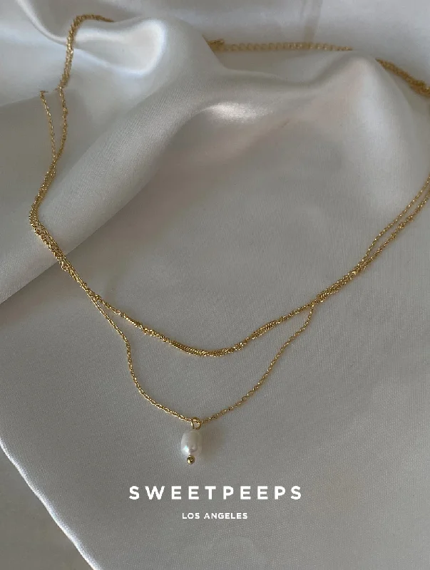 dainty opal nose ring Pearl Double Layer Necklace (IE32)