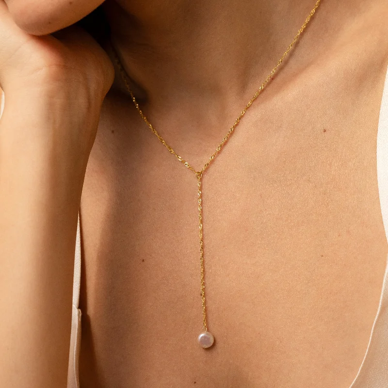 dainty lotus flower ring Pearl Lariat Y Necklace