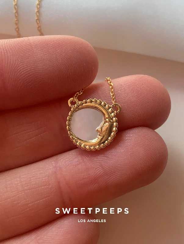 raw amethyst ring silver Pearl Moon Necklace (PM)