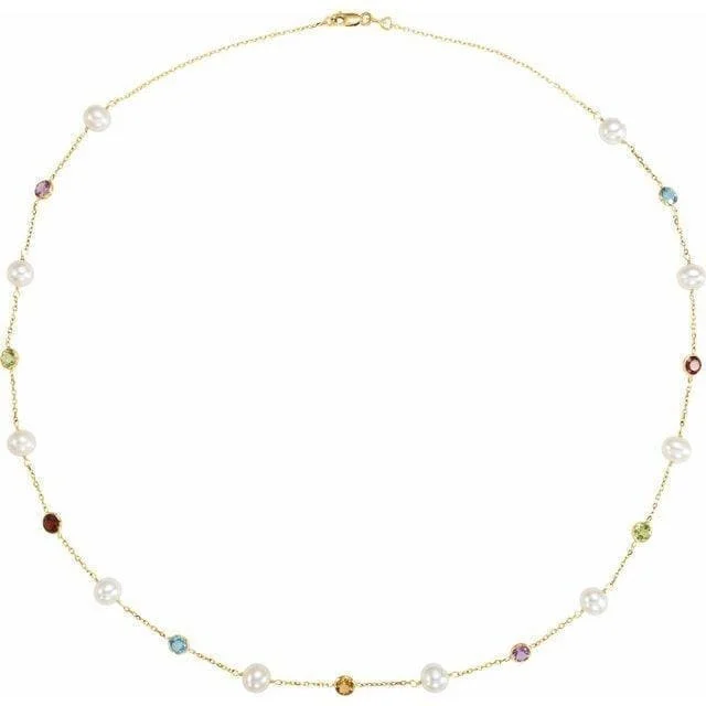 Pearl & Multi-Gemstone Station Necklace at Regard Jewelry in Austin, Texas