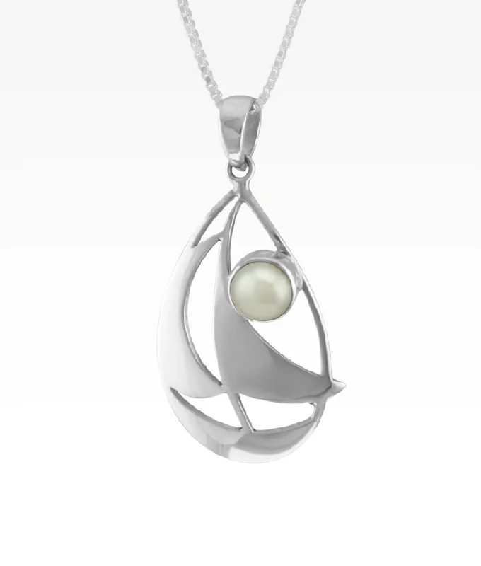 natural turquoise ring handmade Pearl Sailboat Necklace