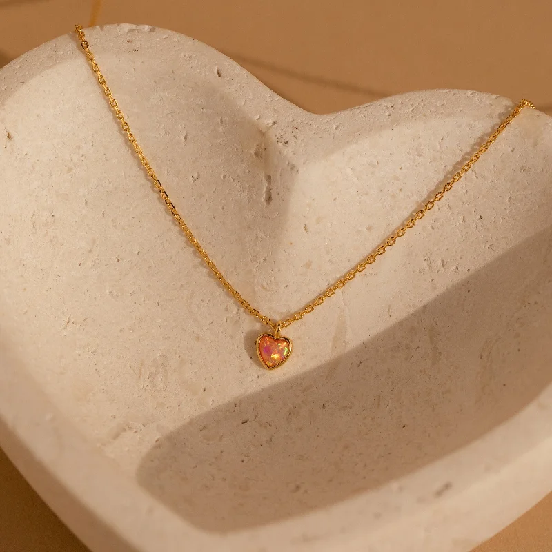 minimalist gold crescent moon necklace Pink Opal Heart Necklace