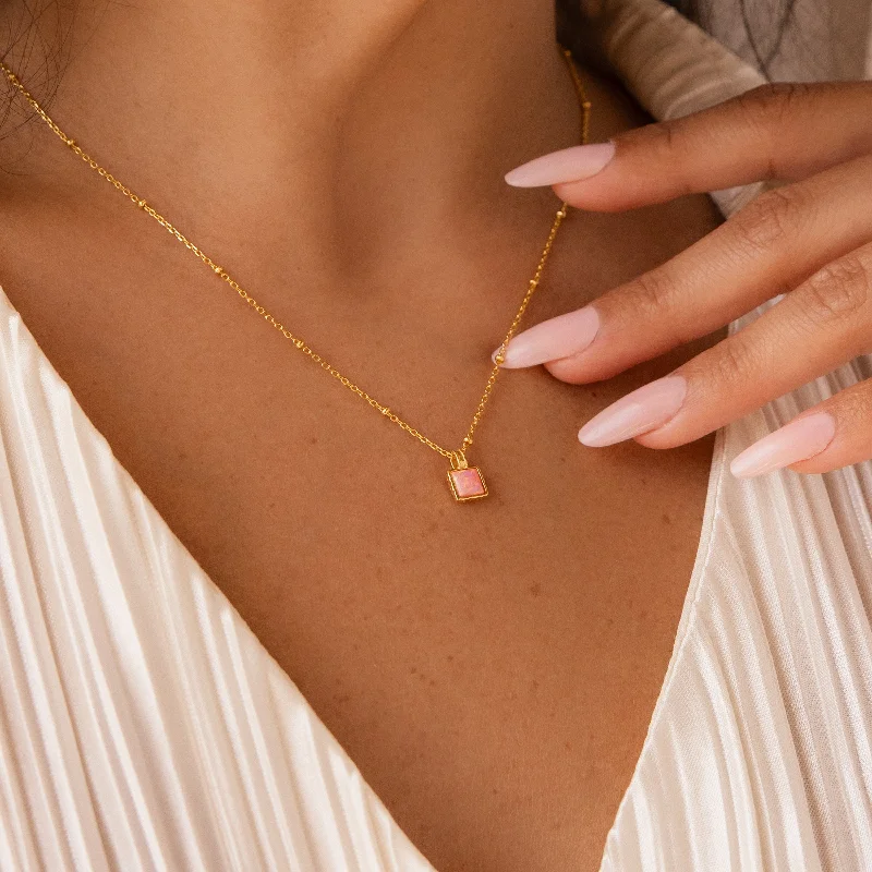dainty beaded stretch bracelet Pink Opal Pendant Necklace