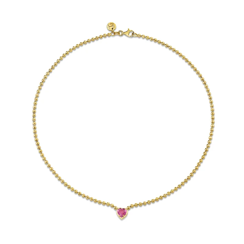 handmade macrame bracelet for men Pink Sapphire Heart on Orb Chain Necklace