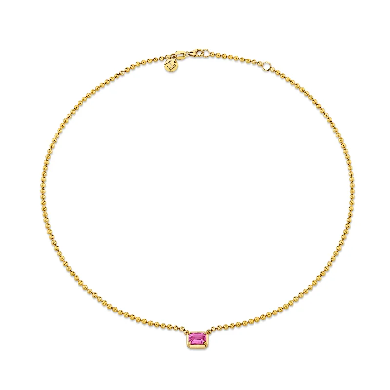 handcrafted gemstone toe ring Pink Sapphire Emerald Cut Orb Chain Necklace