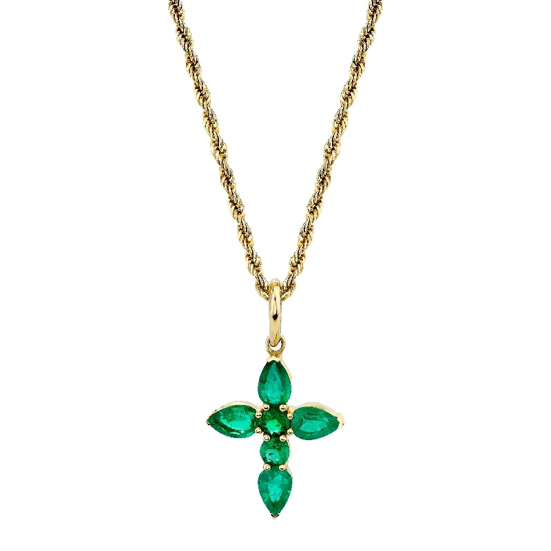 minimalist chain anklet gold Large Emerald Faith Pendant