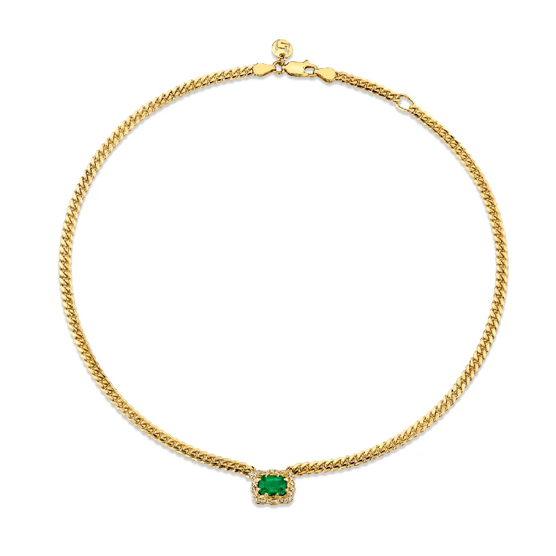 simple gold stacking rings Queen Emerald Cut Emerald Cuban Choker w/ Full Pave Halo | Ready to Ship