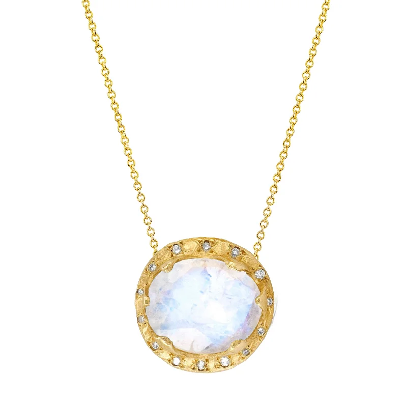 real smoky quartz pendant Queen Oval Moonstone Necklace with Sprinkled Diamonds