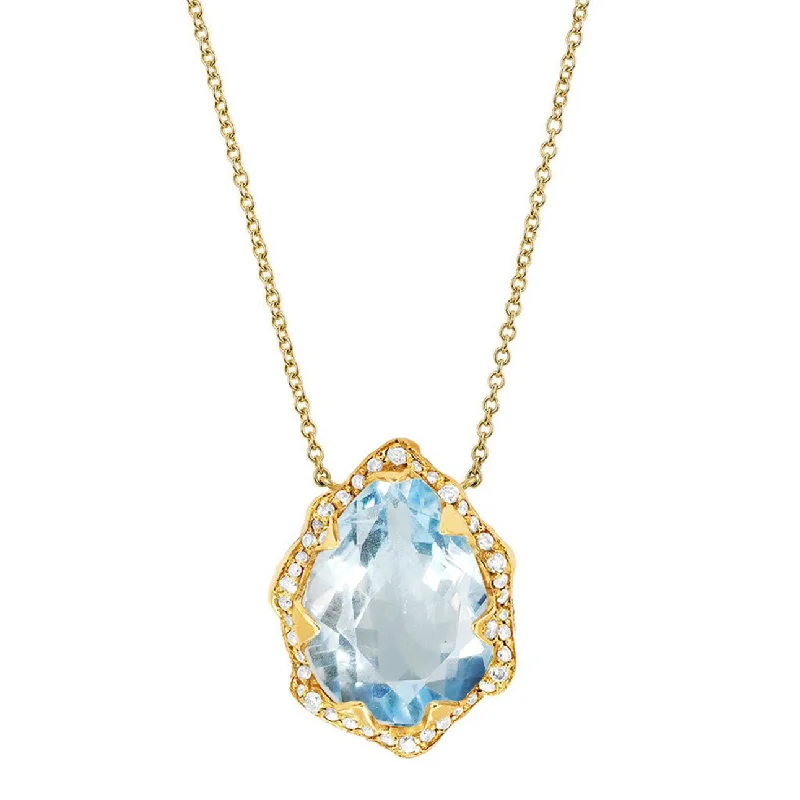 celestial zodiac sign necklace Queen Water Drop Aquamarine Necklace with Full Pavé Diamond Halo