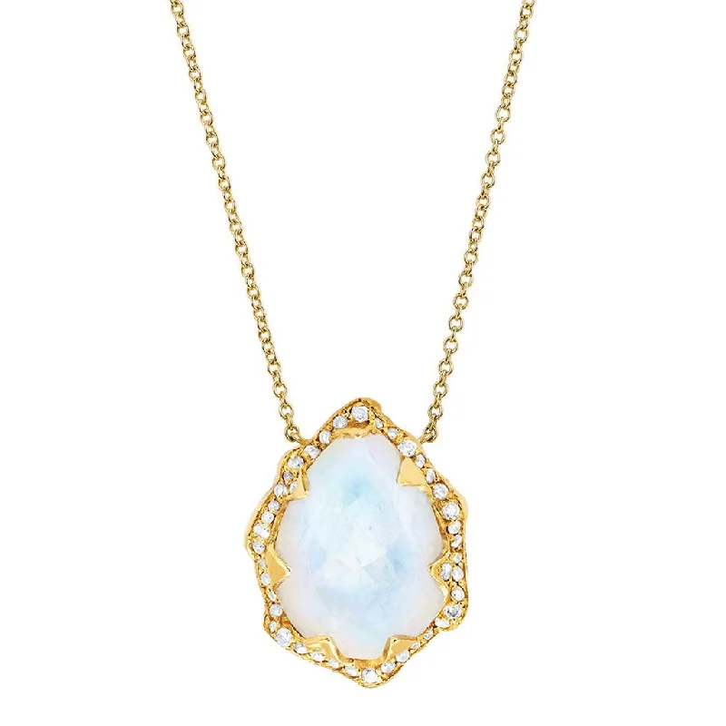 classic silver pearl earrings Queen Water Drop Moonstone Necklace with Full Pavé Diamond Halo