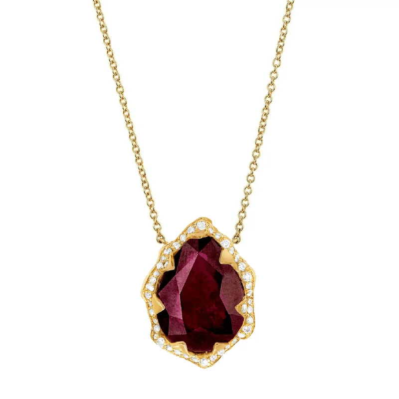 silver-plated bar necklace Queen Water Drop Ruby Necklace with Full Pavé Halo