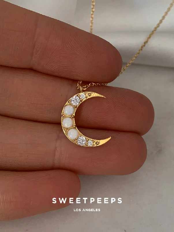 minimalist black diamond studs Raelynn Pearl Moon Necklace