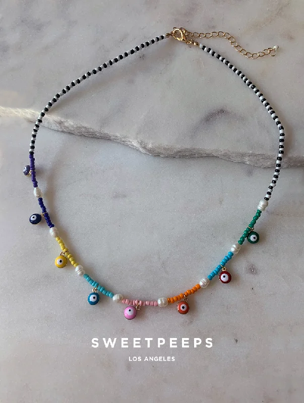 custom silver charm bracelet Rainbow Evil Eye Choker