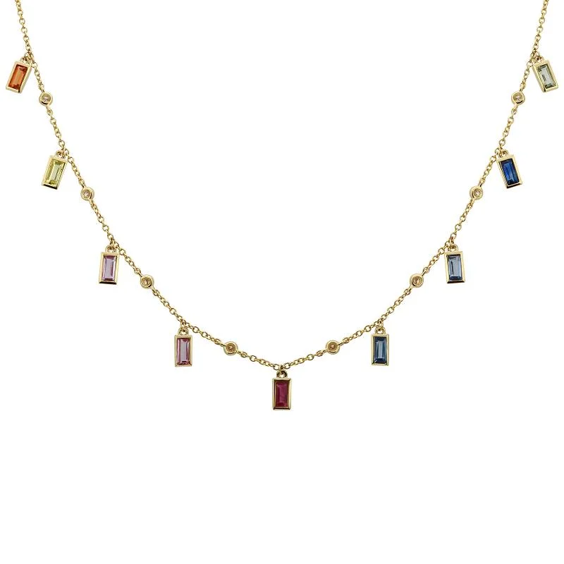 simple crescent moon ring 14K Yellow Gold Rainbow Gemstone Necklace