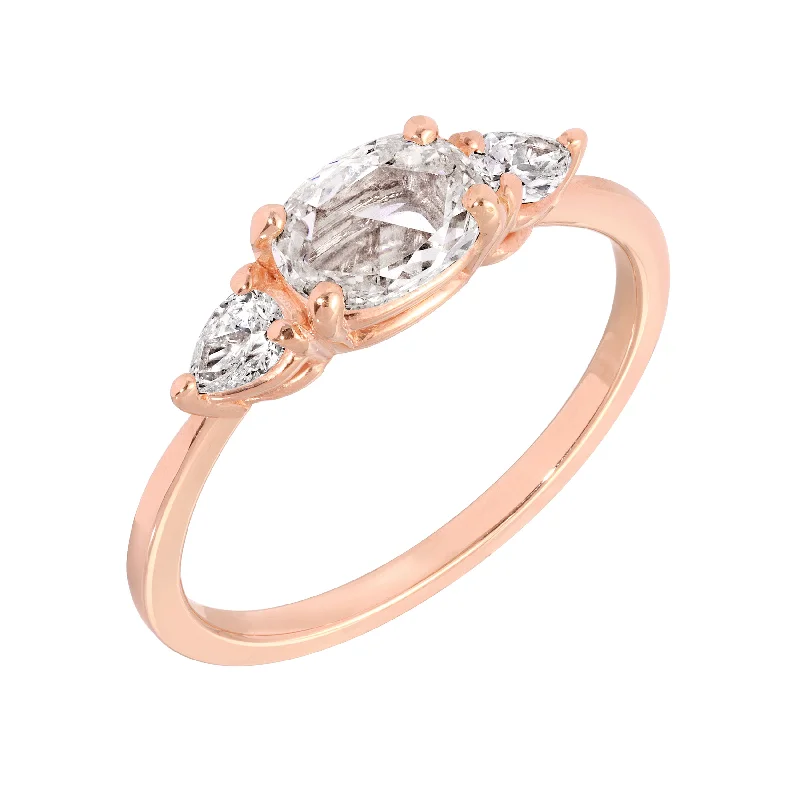 vintage citrine ring Rose Cut Three Stone Rose Gold Ring