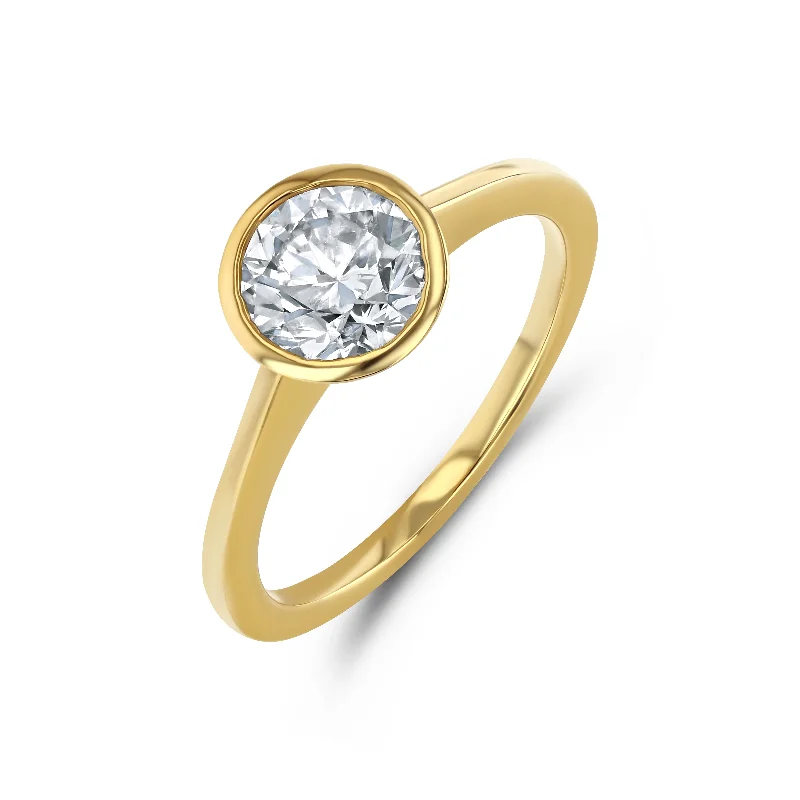 dainty gold chain ring Round Solitaire Diamond Bezel Set Ring