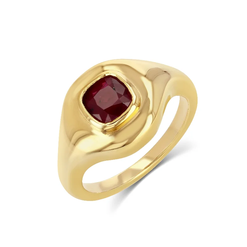 thin gold wire earrings RUBY RIPPLE SIGNET RING