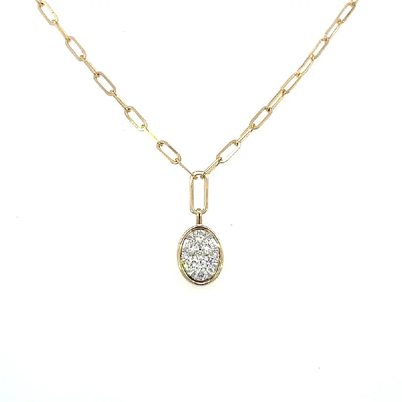 heart pendant necklace gold SallyK Collection Oval Shaped Multi-Faceted Cluster Diamond Pendant with Paperclip Chain