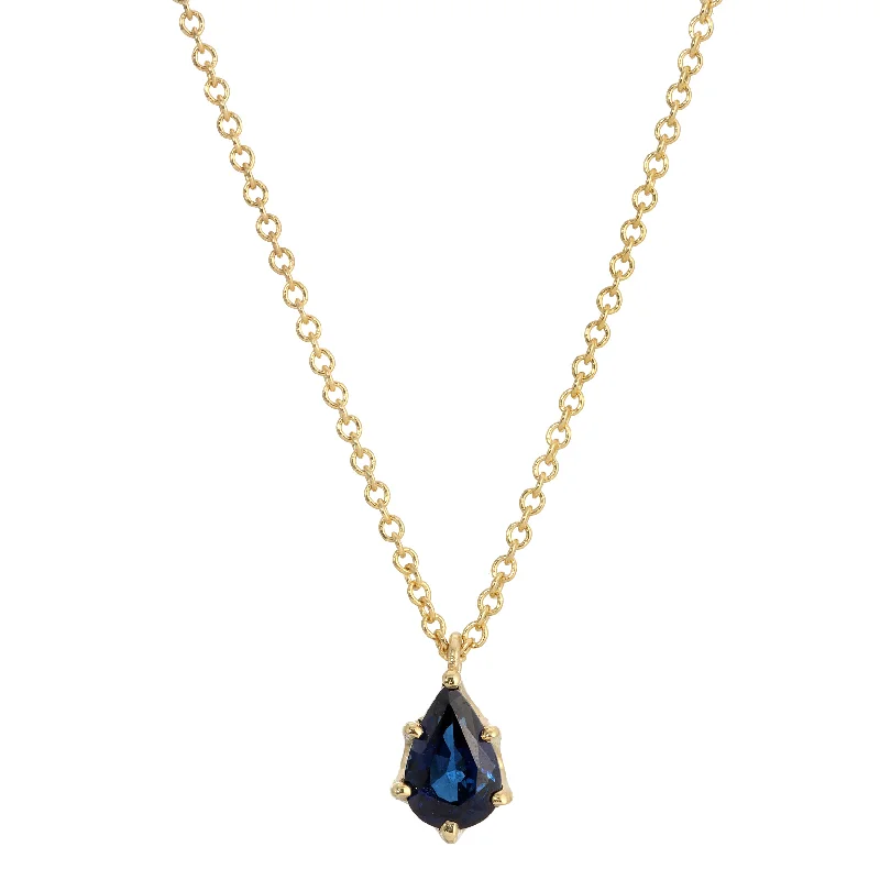 silver moon phase pendant SAPPHIRE PEAR SOLITAIRE NECKLACE