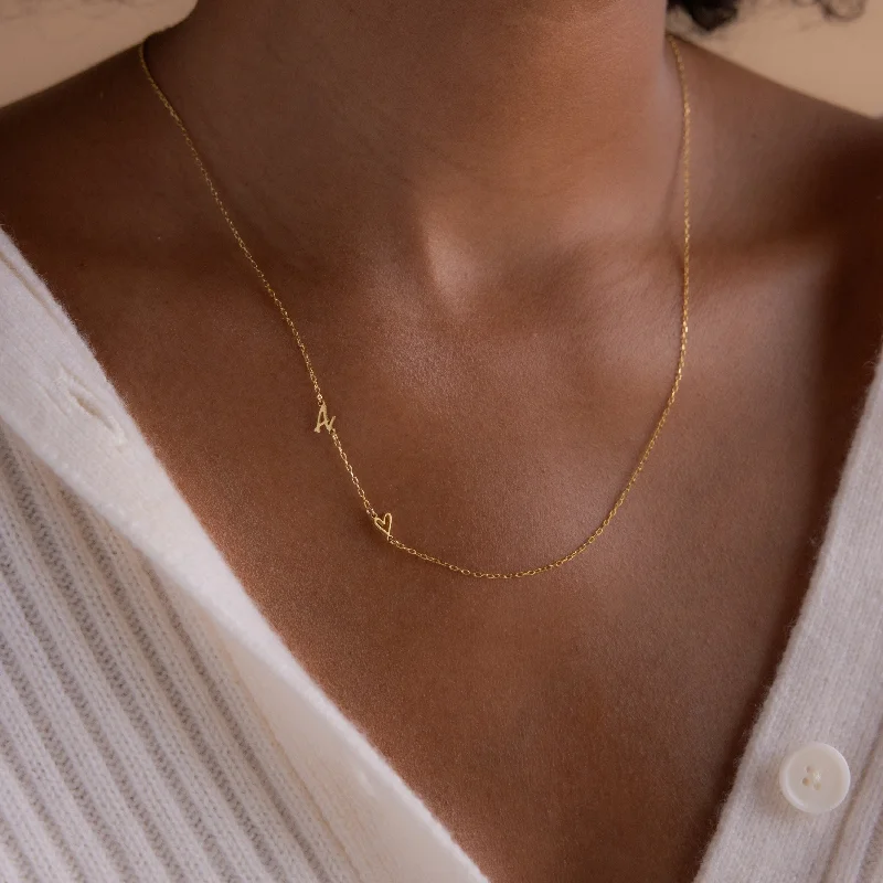 minimalist disc pendant necklace Sideways Initial Heart Necklace