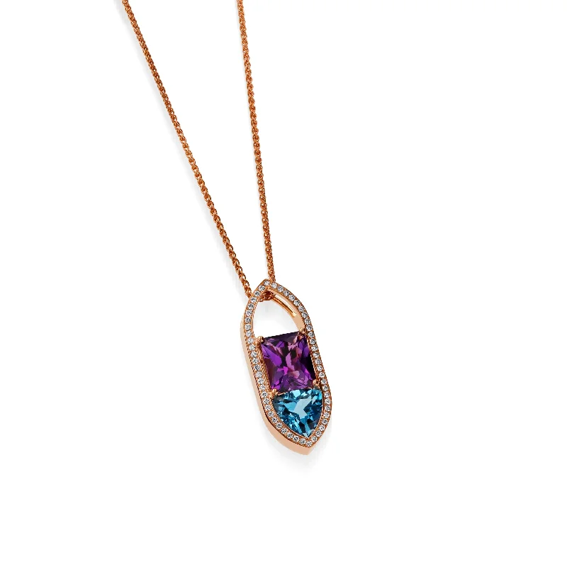 Signature Blue Topaz, Amethyst and Diamond Pendant Necklace