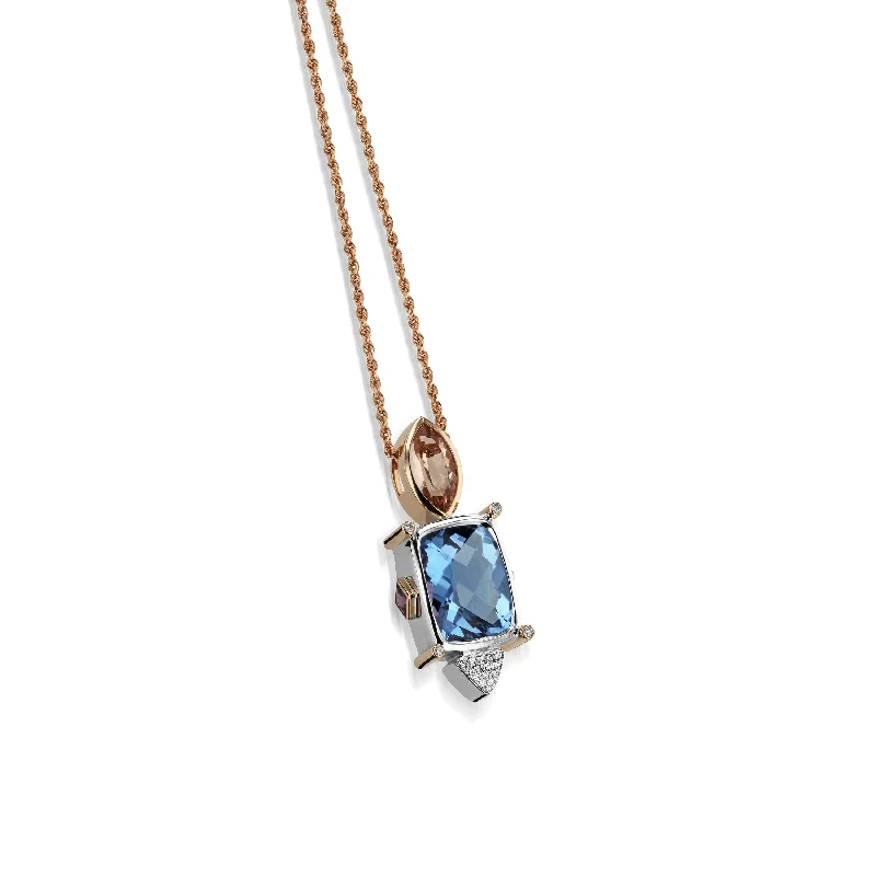 Signature Blue Topaz and Morganite Diamond Pendant Necklace