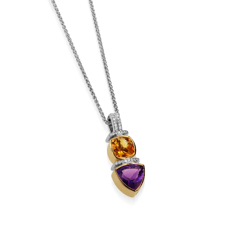 Signature Citrine, Amethyst, and Diamond Pendant Necklace