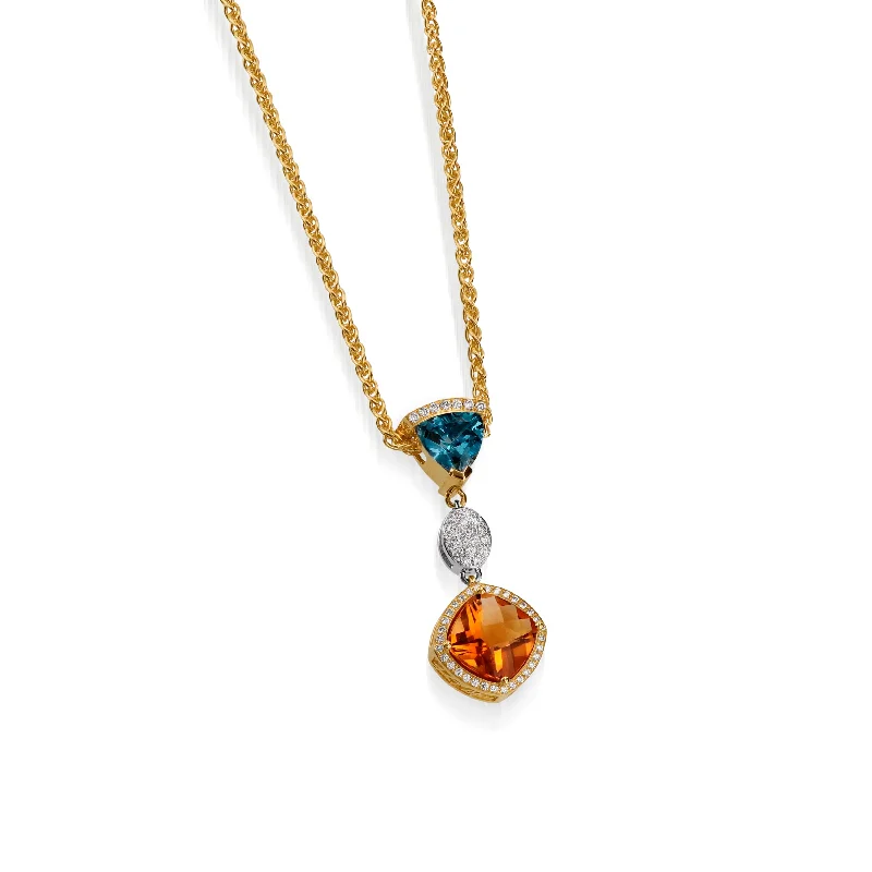 Signature Citrine, Blue Topaz, and Diamond Pendant Necklace