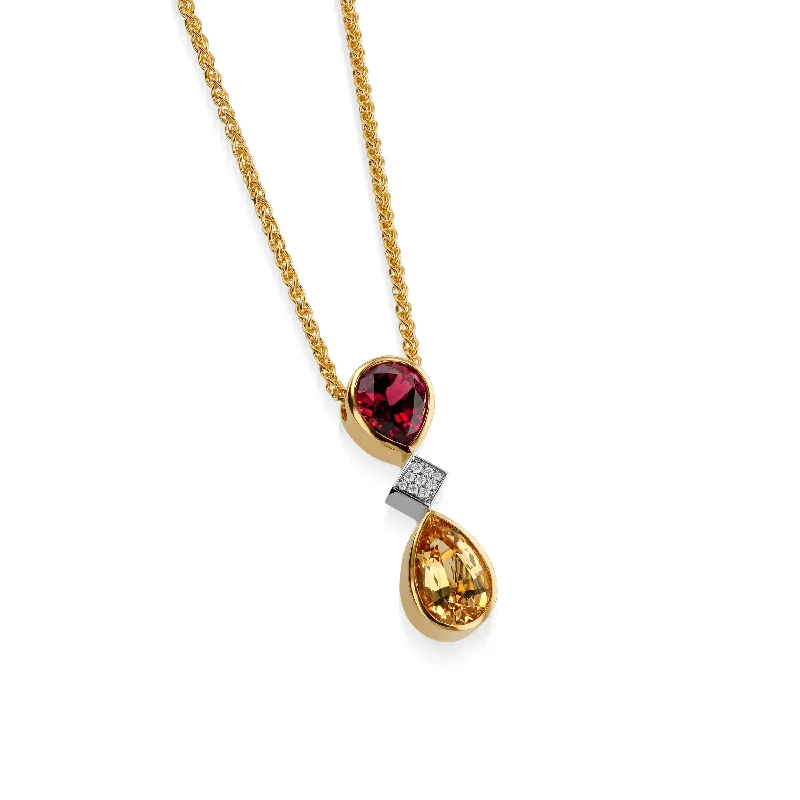 Signature Imperial Topaz, Rhodolite Garnet, and Diamond Pendant Necklace