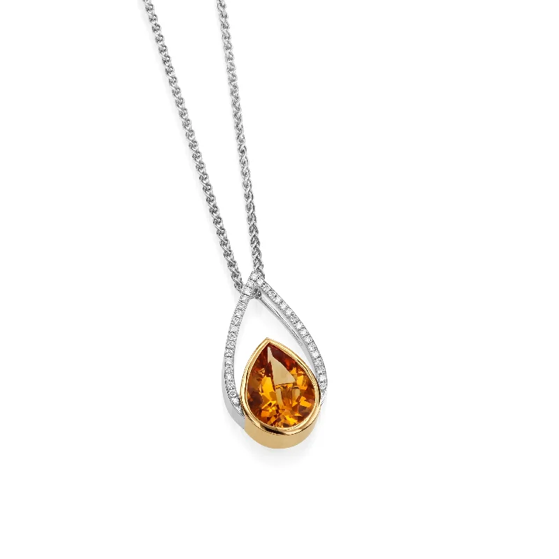 Signature Pear Citrine and Diamond Pendant Necklace