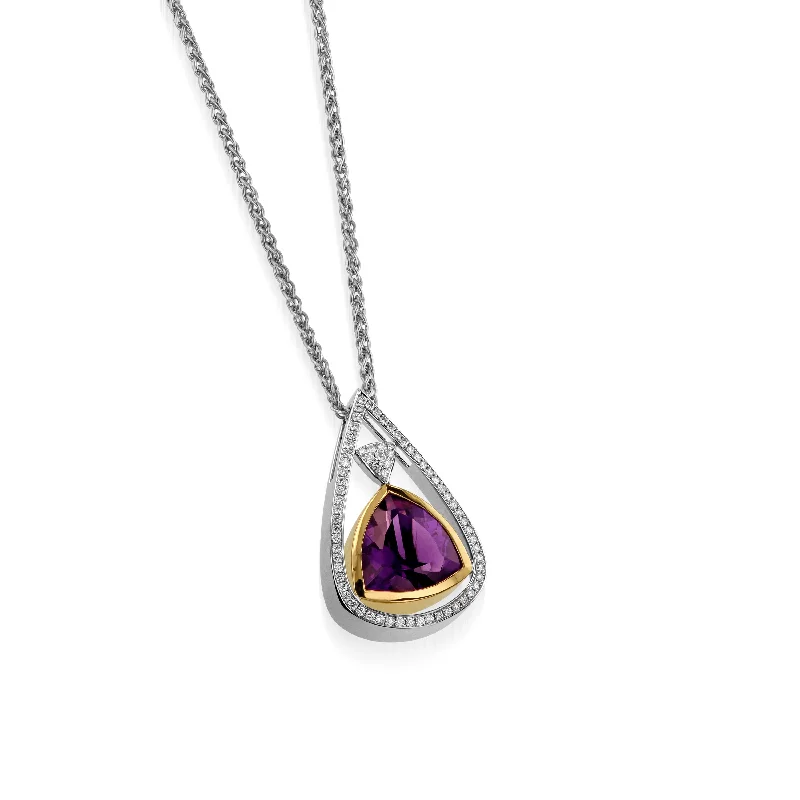 Signature Trillion Amethyst and Diamond Pendant Necklace