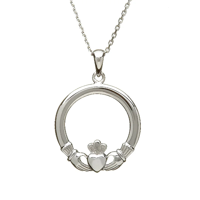 minimalist rose gold stacking rings Large Claddagh Pendant