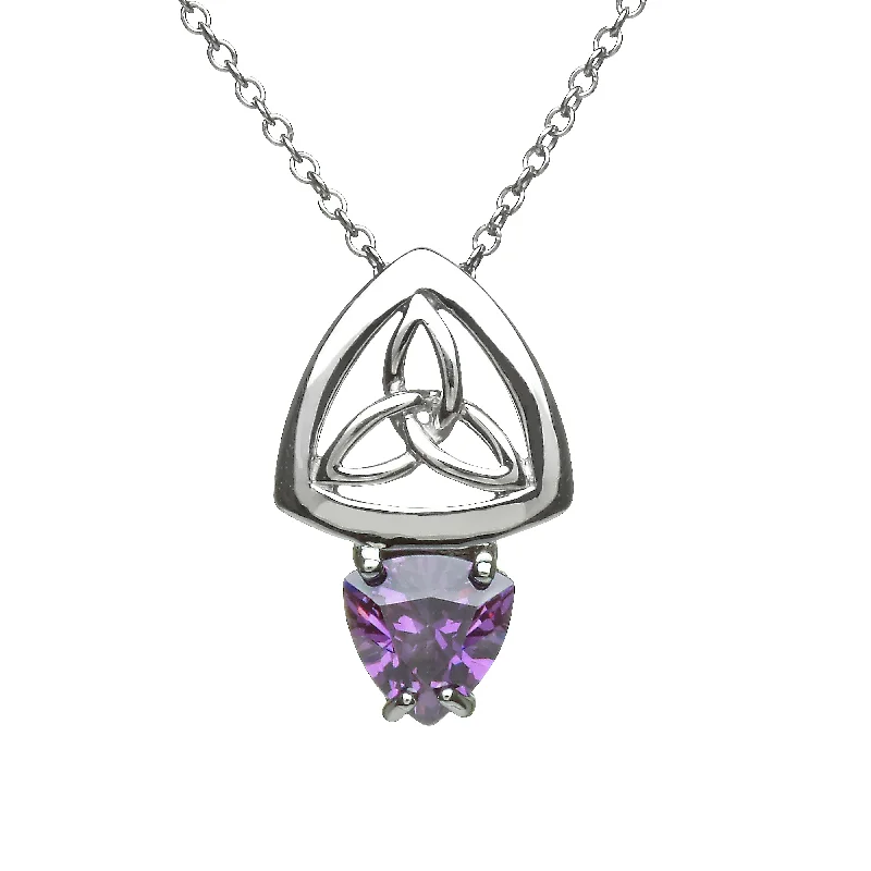 dainty silver hamsa bracelet Silver Trinity with Purple Cubic Zirconia Pendant