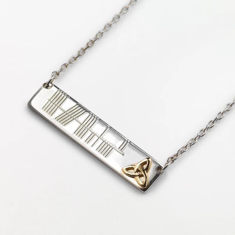 minimalist stacking rings set Silver Large Horizontal Ogham with 14k Celtic Symbol