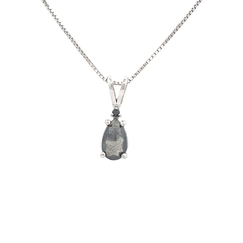 gold opal ring 14KW Pear-Shaped Salt & Pepper Diamond Pendant with Black Diamond Accent | Fernbaugh's Jewelers