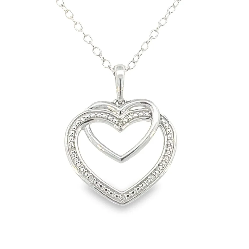 hammered gold stacking rings Sterling Silver and Diamond Double Heart Pendant