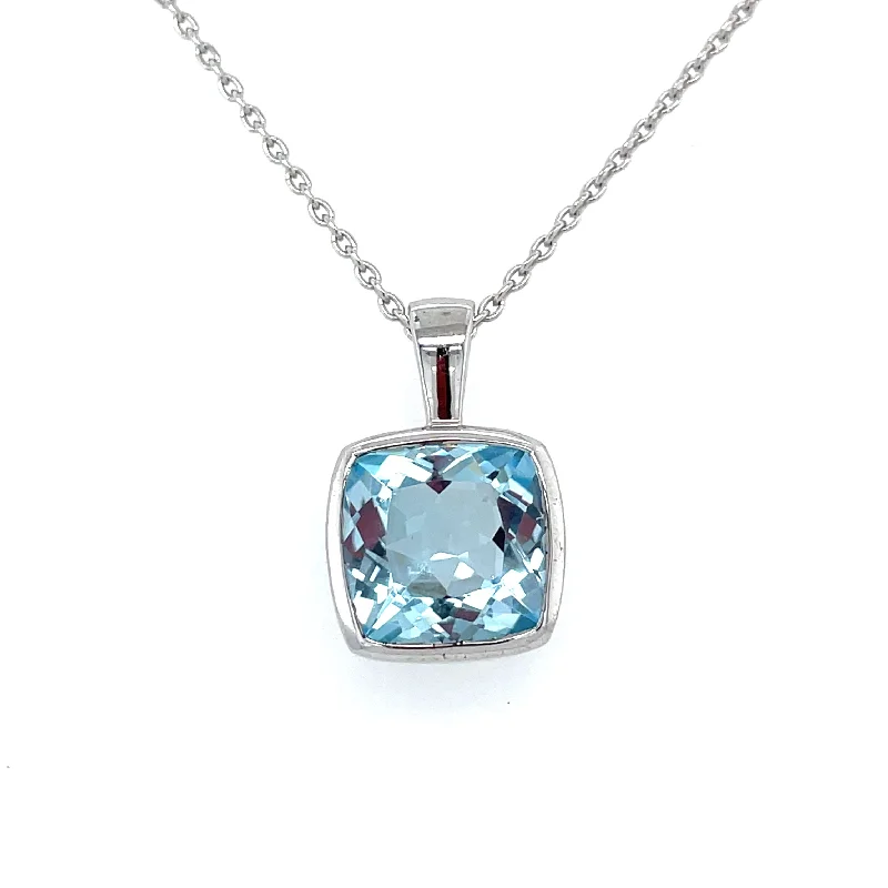 handmade wire-wrapped gemstone ring Sterling Silver Cushion Cut Blue Topaz Pendant