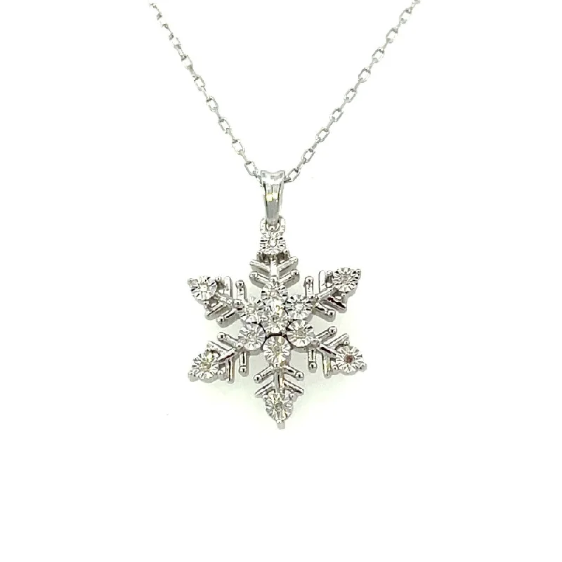 gold heart-shaped pendant necklace Sterling Silver Diamond Snowflake Pendant 1/20 CTW