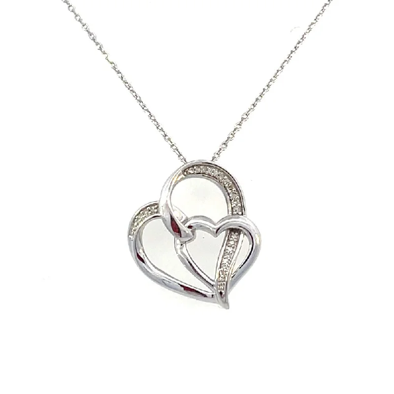 white gold diamond cluster ring Sterling Silver Double Heart Pendant 1/20 CTW