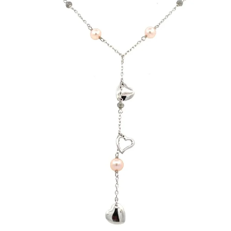 minimalist black pearl necklace Sterling Silver "Y" Pendant with Hearts and Pearls