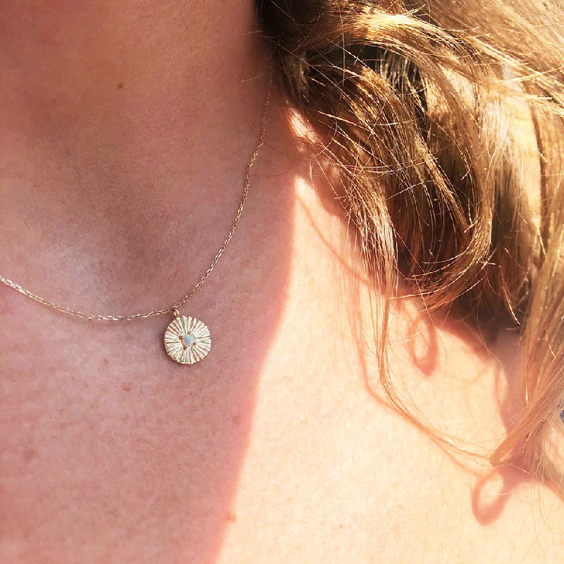vintage diamond drop necklace SUN BEAM OPAL MEDALLION NECKLACE