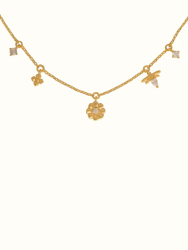 bohemian anklet with shells Sunflower Tiny Charm Necklace (bee)
