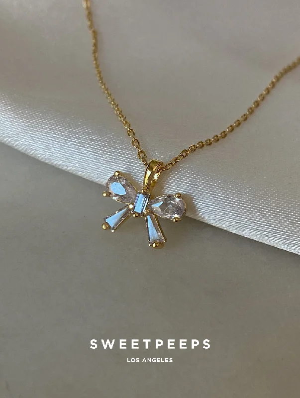 opal cluster ring unique Sweet Bow Necklace (Bow Necklace)