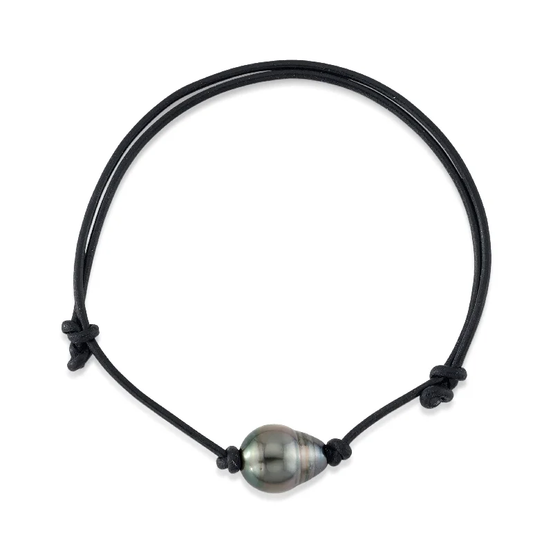 custom engraved wedding band Tahitian Baroque Pearl Leather Adjustable Bracelet for Men