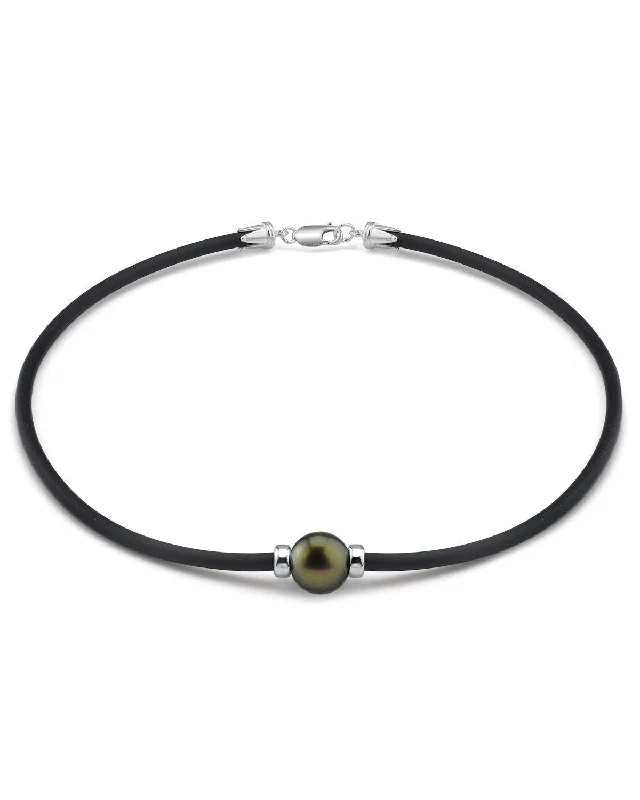 minimalist rose gold stacking rings Black Tahitian Pearl on Rubber Poe Rava Necklace